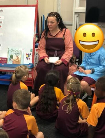 Megan Formanek speaking with primary school students